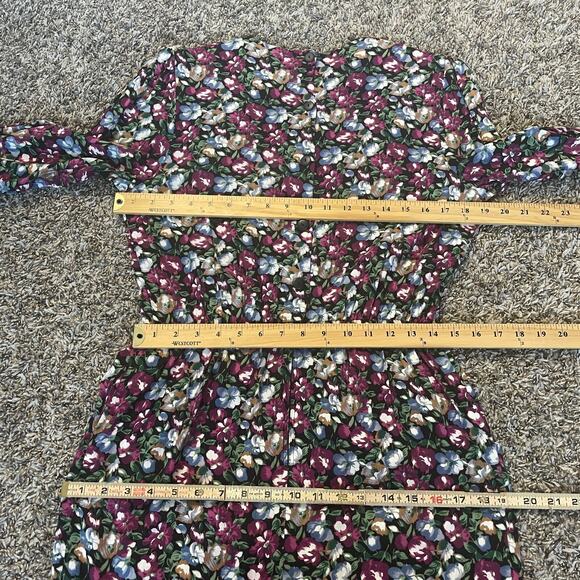 Vintage Midi Dress Size Medium Black Burgundy Floral Lace Cottage Garden 90s - Picture 12 of 16